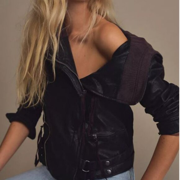 Free People Cleo Hooded Vegan Suede Moto Jacket S - Picture 3 of 16